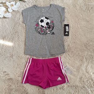 Adidas Girls 2 Piece Set Soccer T-Shirt Top & Shorts Size 5